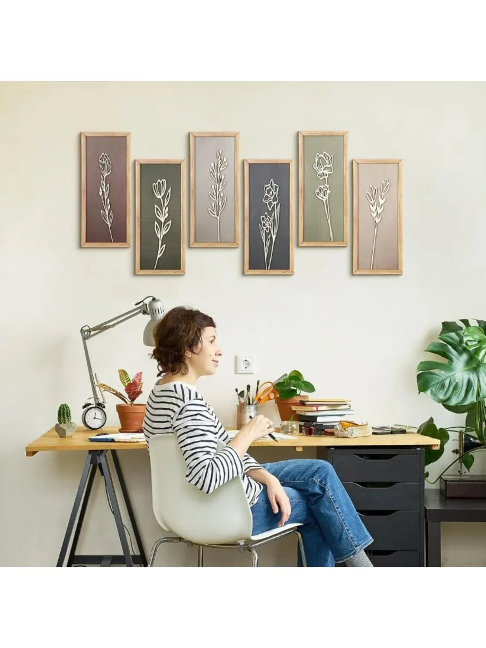 6 Pcs 3D Boho Floral Wall Art - Rustic Vintage Decor for Home, Bedroom & Kitchen